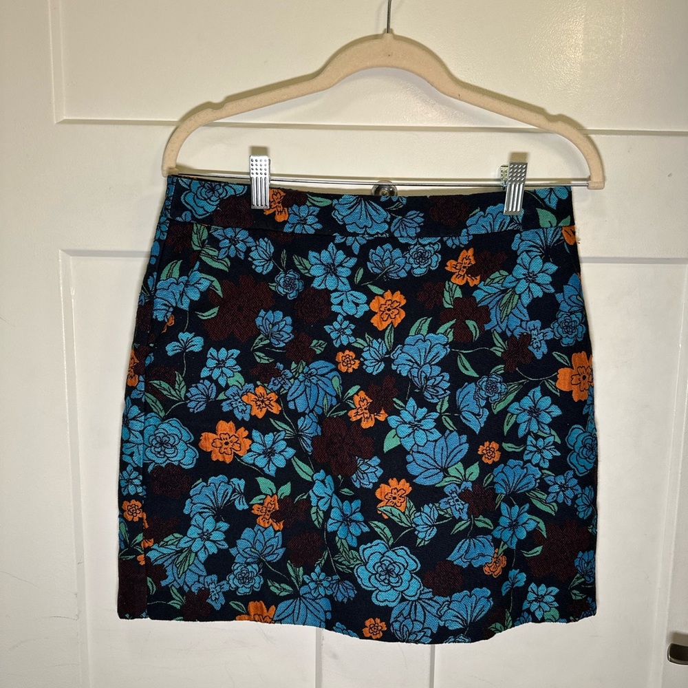 LOFT Floral Pencil Skirt - Blue and Orange